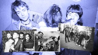 Three members of Blur pose in 1991, plus images of Kid Kapichi, Squid and High Vis super imposed on top