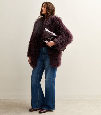 Dark Burgundy Faux Fur Midi Coat