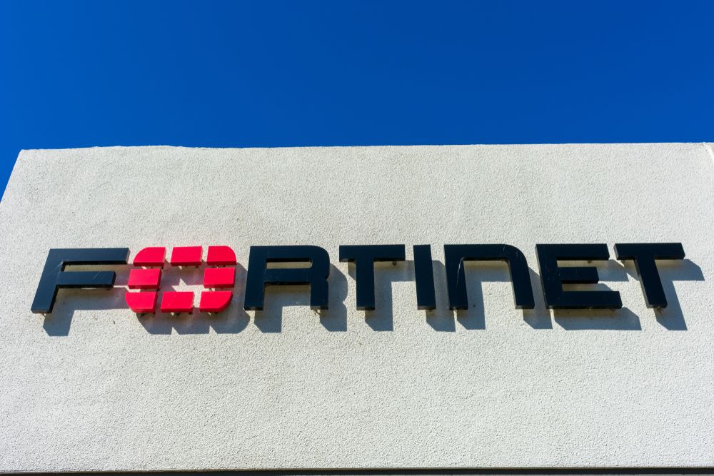 Fortinet sign on a grey building