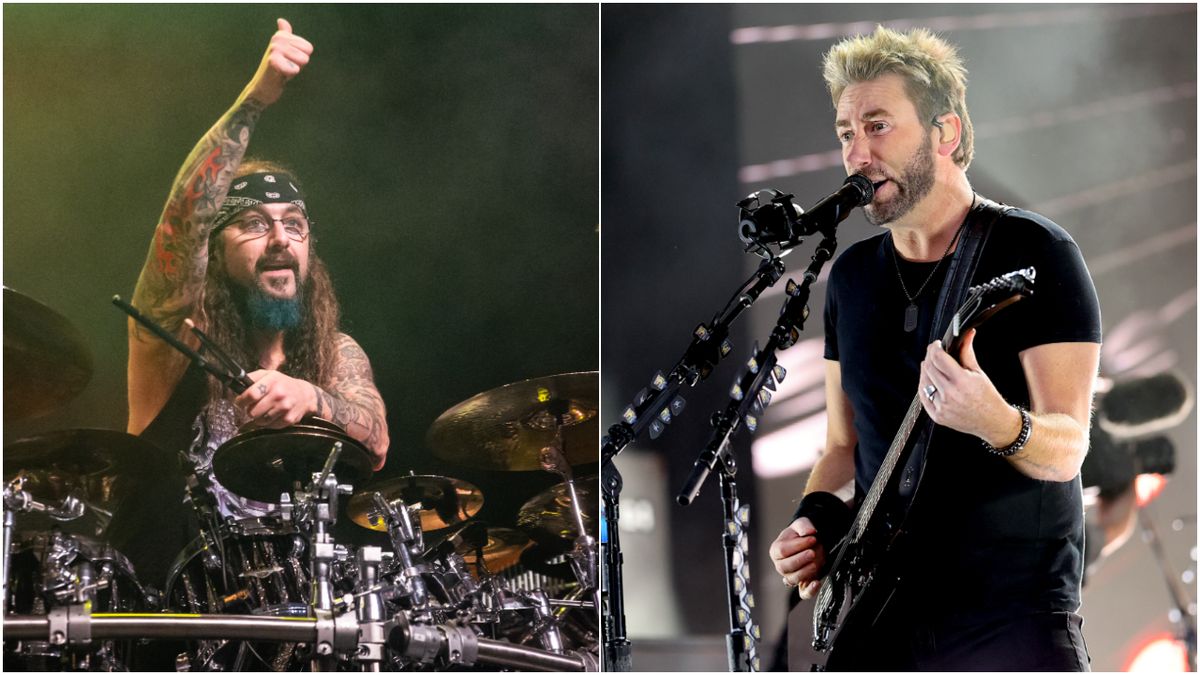 Mike Portnoy and Chad Kroeger on stage at two different shows