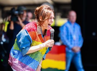 SAN FRANCISCO, CA - JUNE 30: Senator Kamala Harris greets the crowd at the annual Pride Parade at Civic Center in San Francisco, California, on Sunday, June 30, 2019. On Tuesday, August 11, 2020, Joe Biden announced he had selected Harris as his Vice-presidential running mate.