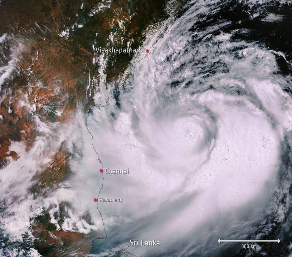 In this image, captured on May 1, Cyclone Fani stretched more than 435 miles (700 kilometers) across.