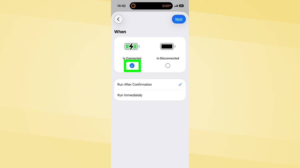 Charger in iPhone shortcuts
