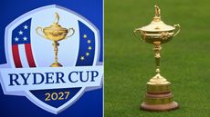A Ryder Cup 2027 logo and the Ryder Cup trophy sat on grass
