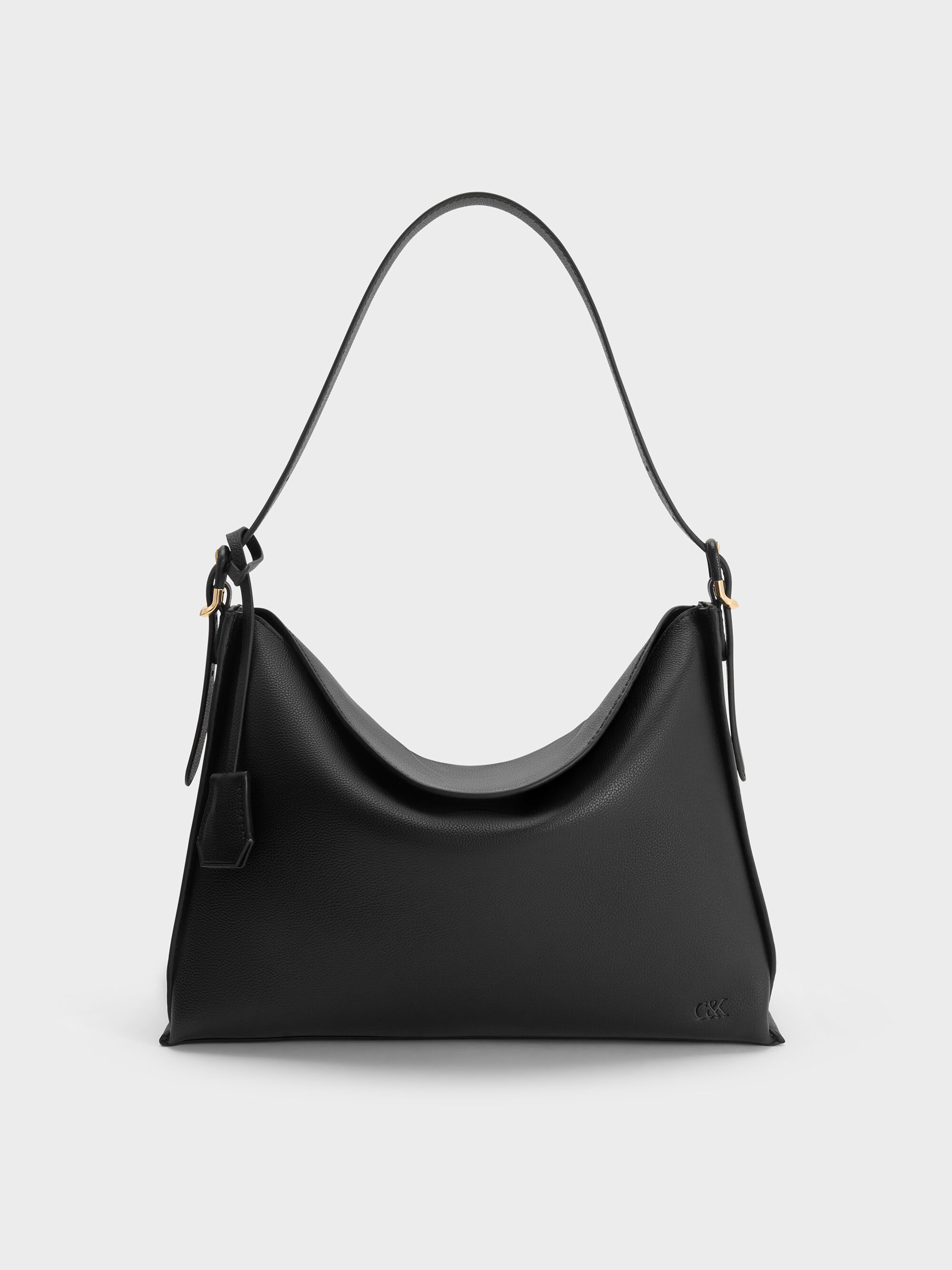 Charles &amp;amp; Keith, Large Leather Top-Flap Hobo Bag