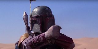 Boba Fett about to shoot projectile wire in Return of the Jedi