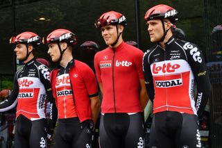 Sébastien Grignard (second left) lines up for the U23 Lotto Soudal development squad at the 2020 GP Vermarc Sport