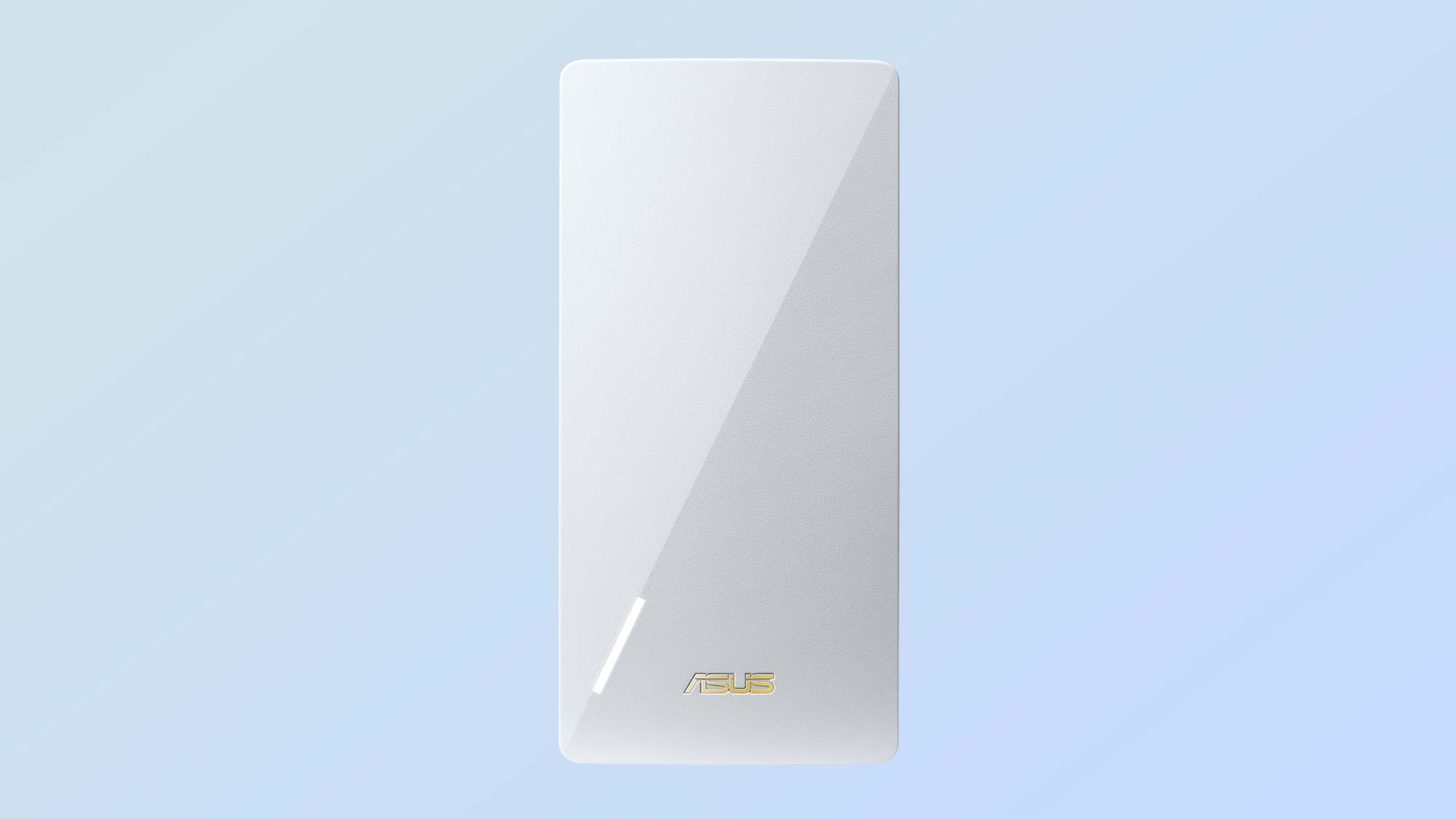 A product design shot of an Asus RP-AX58 Wi-Fi 6 extender showing the front.