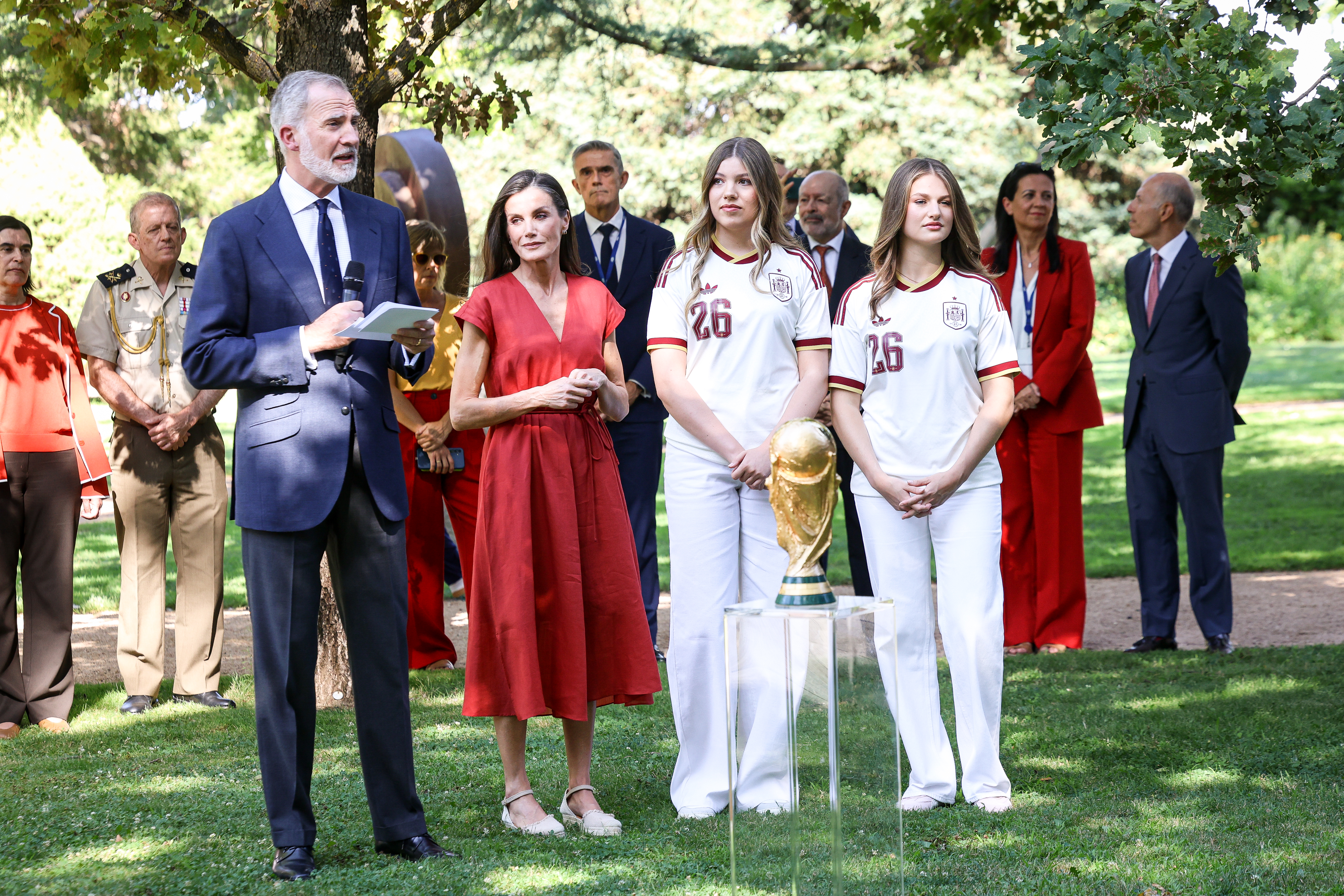 King Felipe, Queen Letizia, Princess Sofia and Princess Leonor at a World Cup event