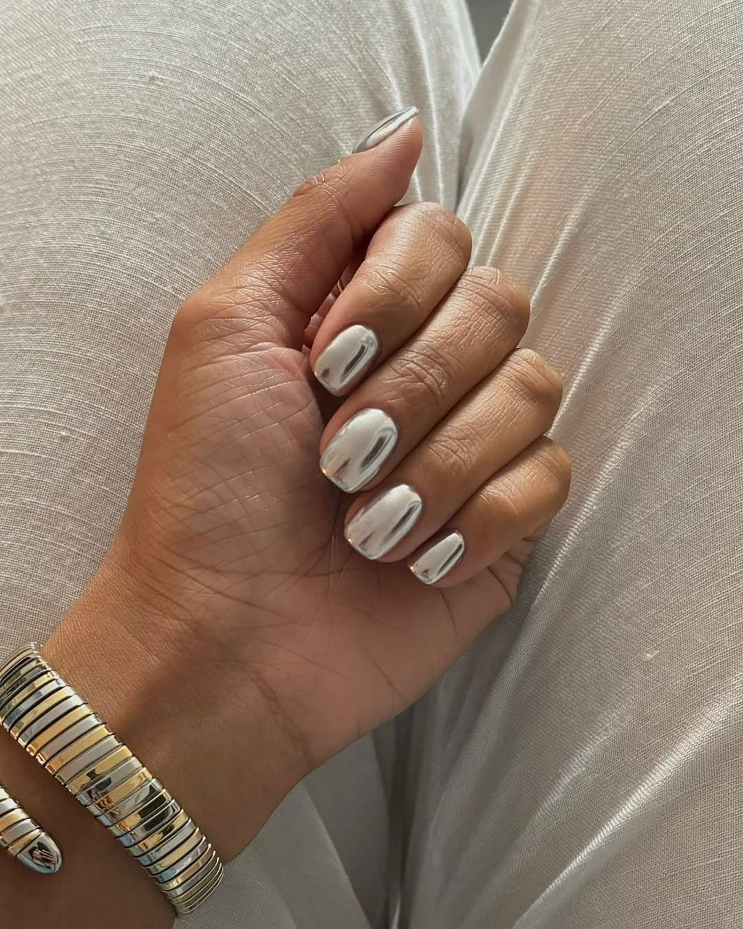 silver chrome manicure