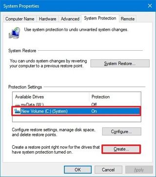 Create system restore point option