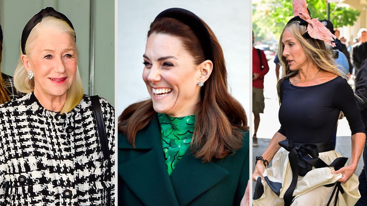 helen mirren, SJP, and Kate Middleton in headbands