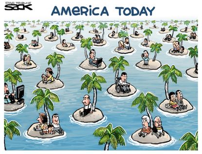 Editorial Cartoon U.S. Coronavirus COVID-19 America response social distancing islands