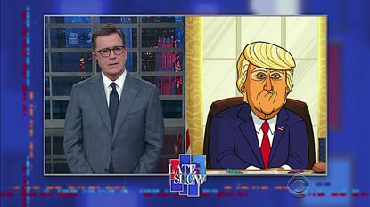 Stephen Colbert's Cartoon Trump reads real Trump quotes