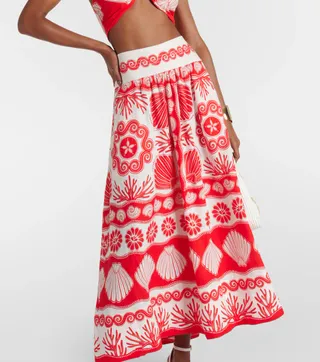 Red Ainika Shell Linen-Blend Maxi Skirt