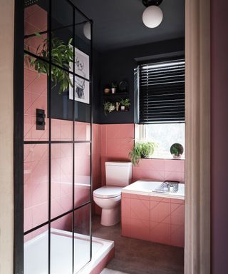 Two-tone modern bathroom scheme in pink and black