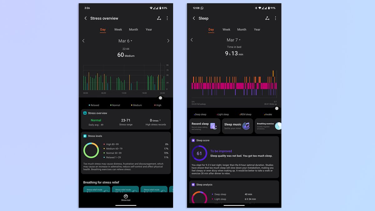 Screenshots of Honor Health App showing sleep tracking