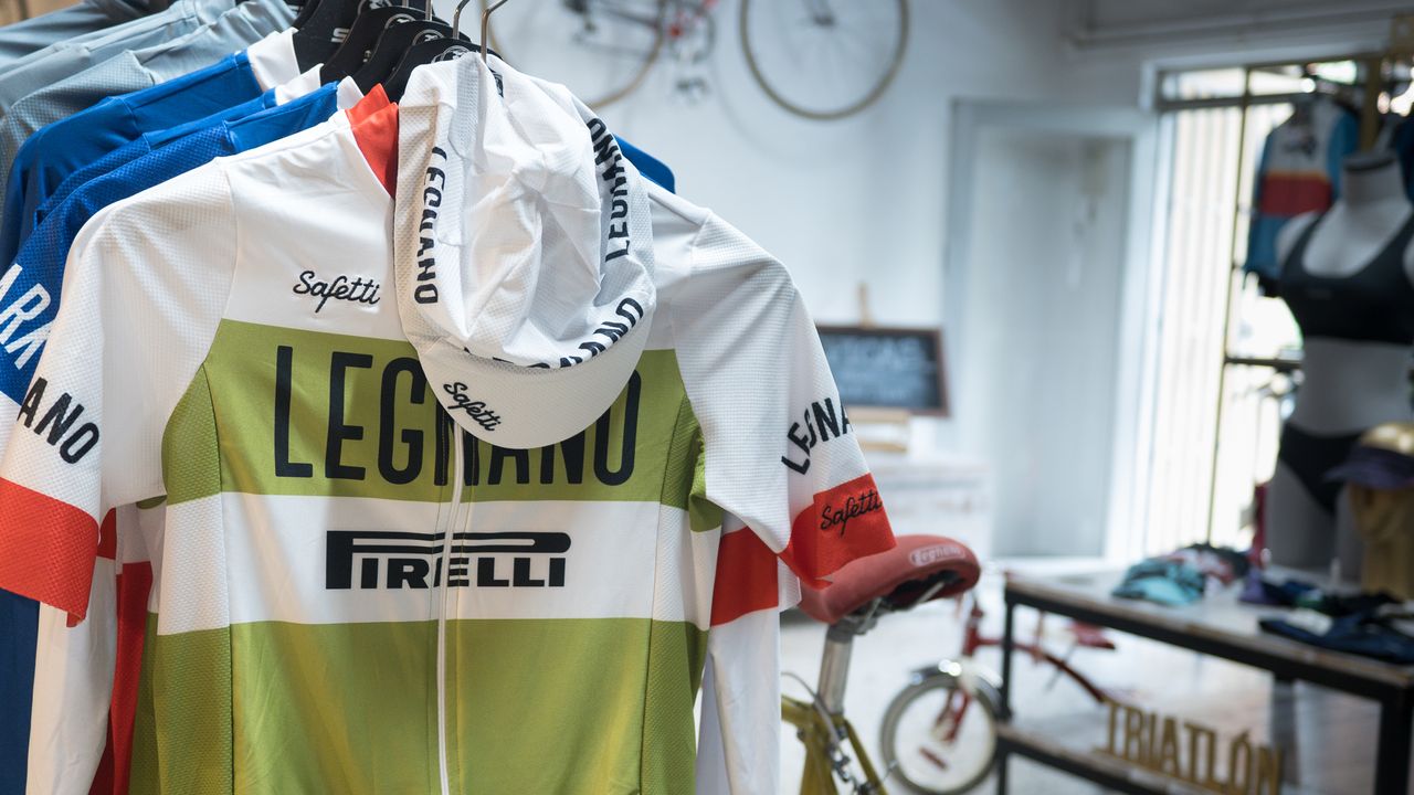 Safetti cycling clothes on a rack
