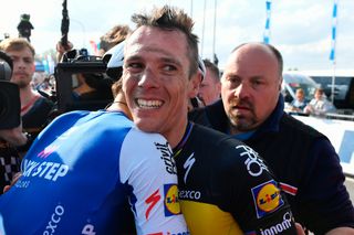 Philippe Gilbert celebrates winning the 2017 Tour of Flanders