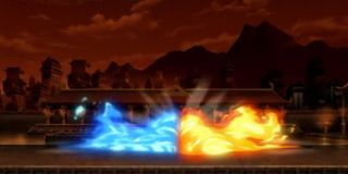 Zuko and Azula dueling in an Agni Kai in Avatar: The Last Airbender.