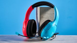 A blue and red Turtle Beach Airlite Fit wired gaming headset for the Nintendo Switch
