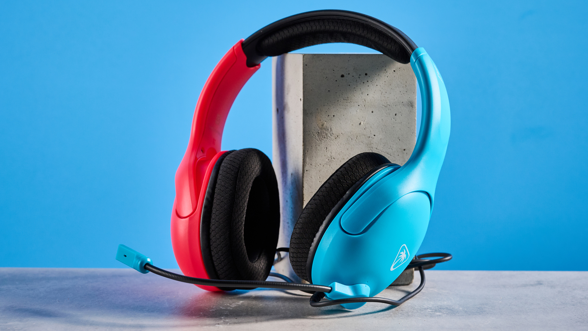 A blue and red Turtle Beach Airlite Fit wired gaming headset for the Nintendo Switch