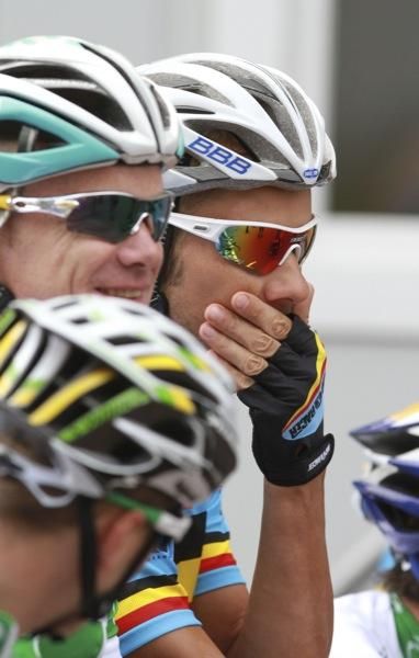 Tom Boonen (Belgium) on the start line and yawning after the early start.