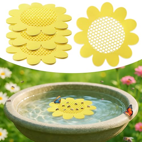 Enhon 4 Pack Bee Watering Station, 8.5 Inch Sunflower Floating Bee Island, Butterfly Feeder, Pontoon Watering Station for Butterfly Insect Feeding, Bath and Outdoors Garden Decor