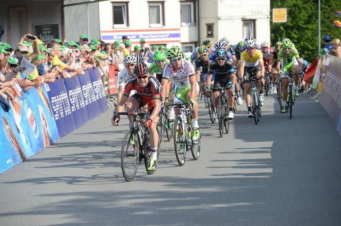 Cadel Evans leads out the sprint