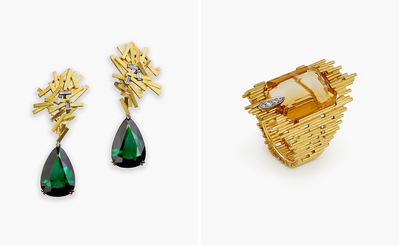 gold earrings and ring by Grima