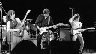 (from left) Jimmy Page, Eric Clapton and Jeff Beck perform onstage at the Royal Albert Concert Hall in September 1983 in London