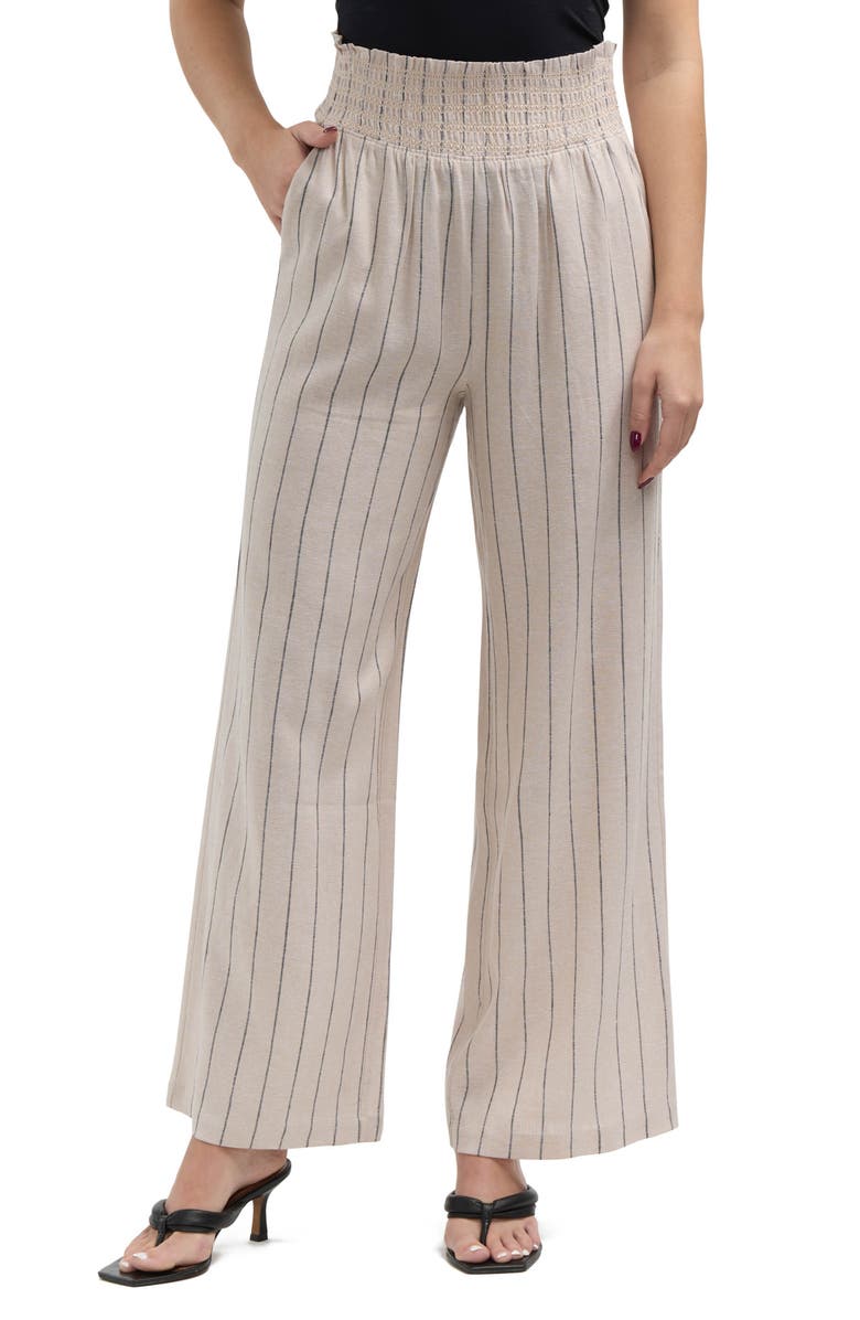 Stripe Smocked Waist Wide Leg Linen Blend Pants