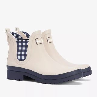 Short white Barbour ankle boots - cutouts on a white background