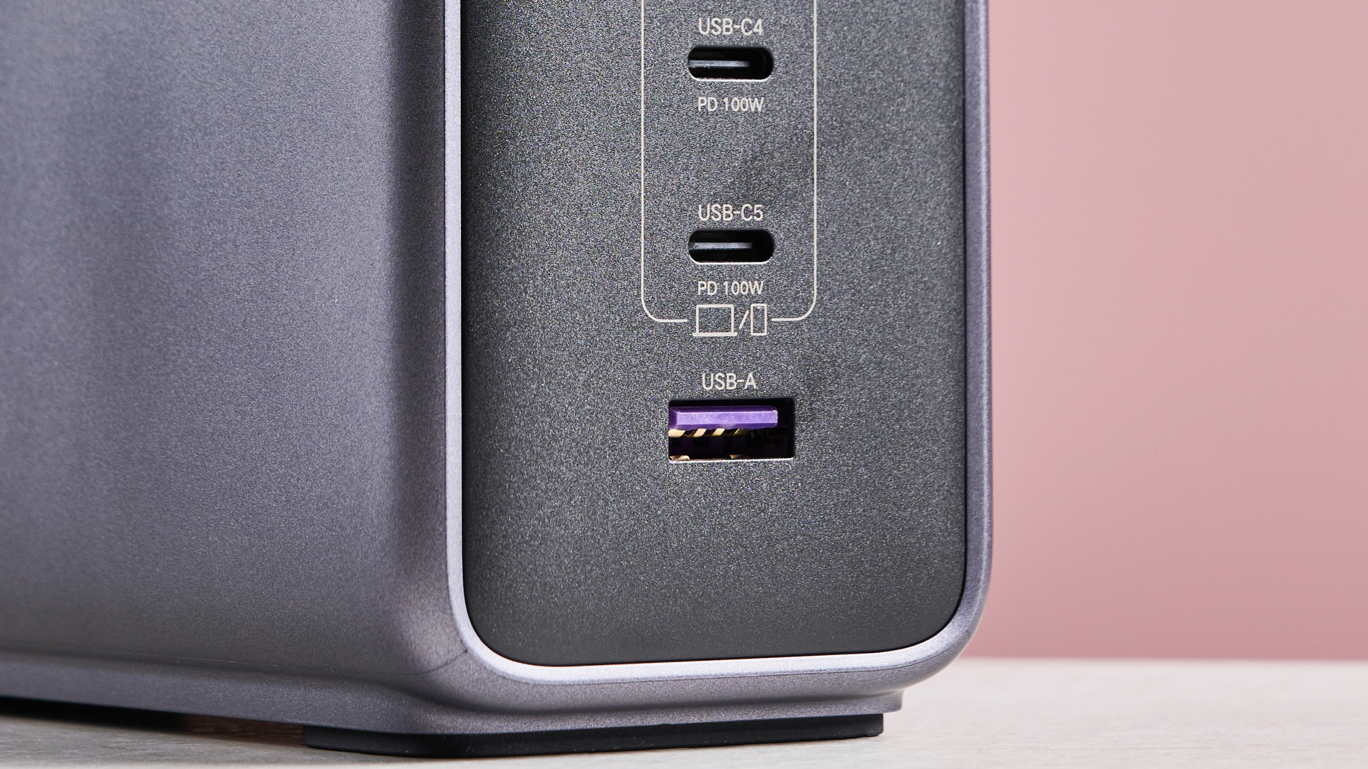 Bottom 2 USB-C ports and USB-A port on the UGreen Nexode 500W 6-Port Charger
