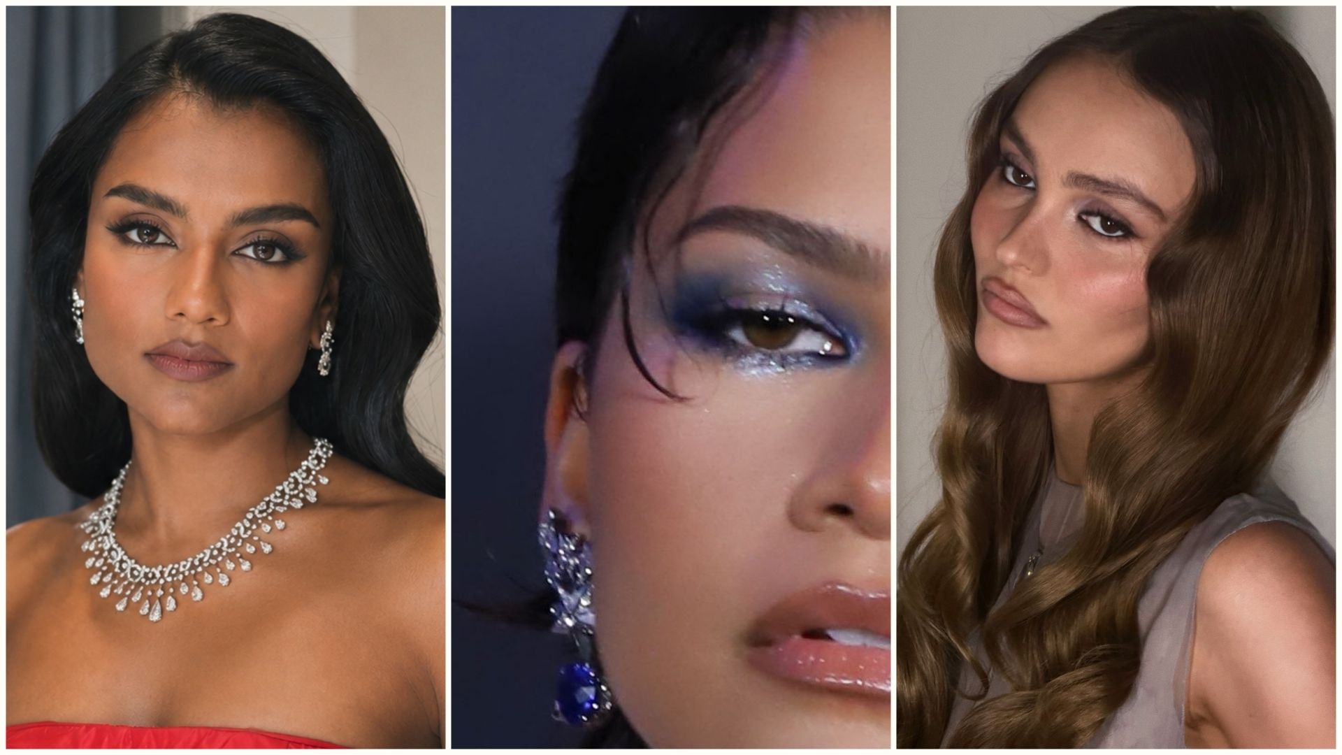 A collage of Simone Ashley, Zendaya and Lily Rose-Depp wearing eyeshadow