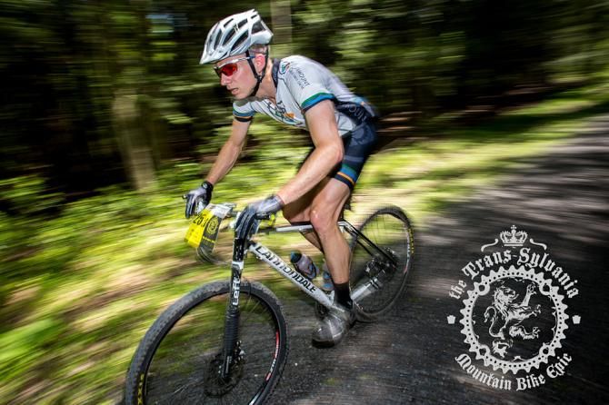 Matt Salter riding a section of gravel road before the Tussey Ridge section of the stage.