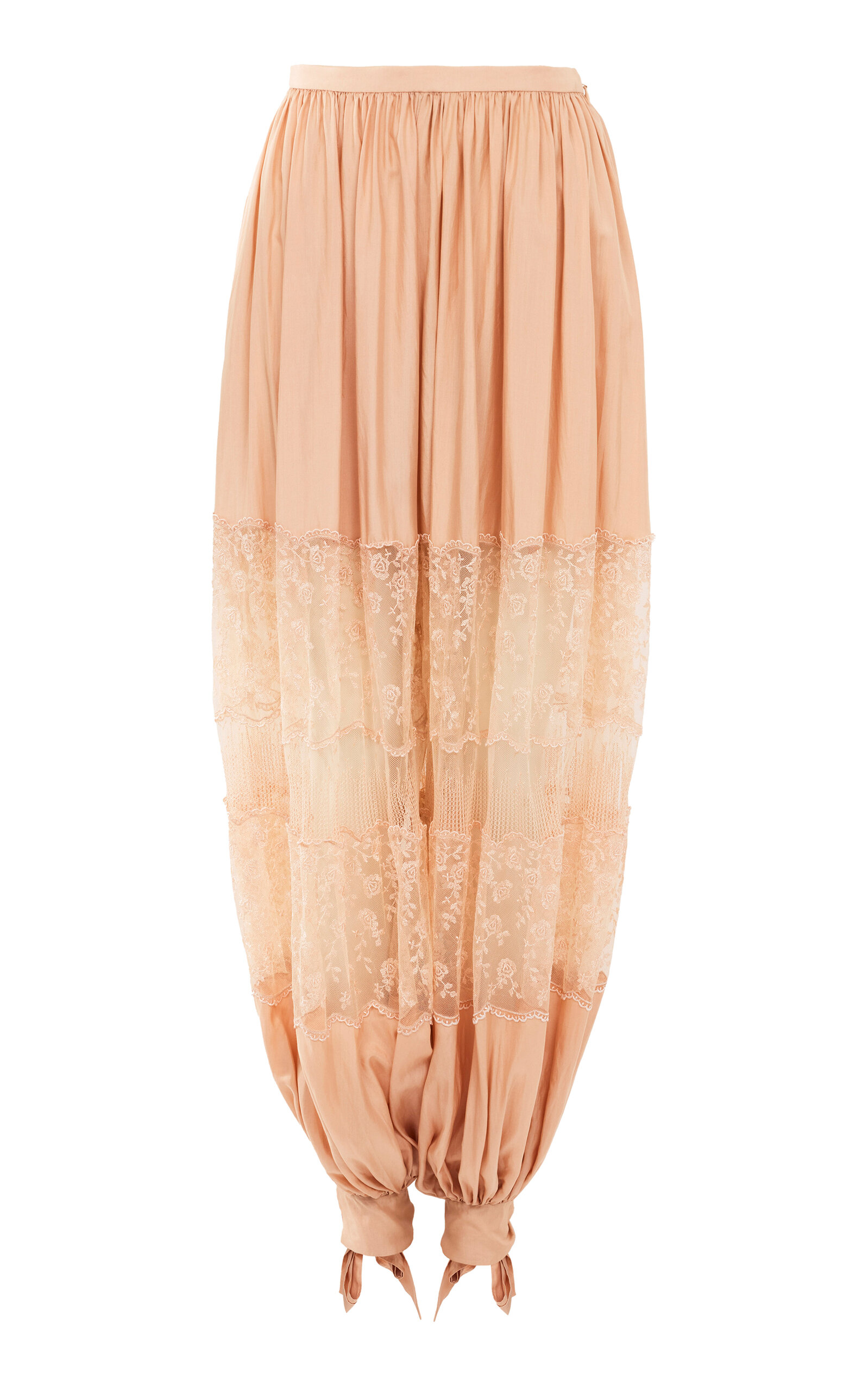 Lace-Paneled Silk Poplin Balloon Pants