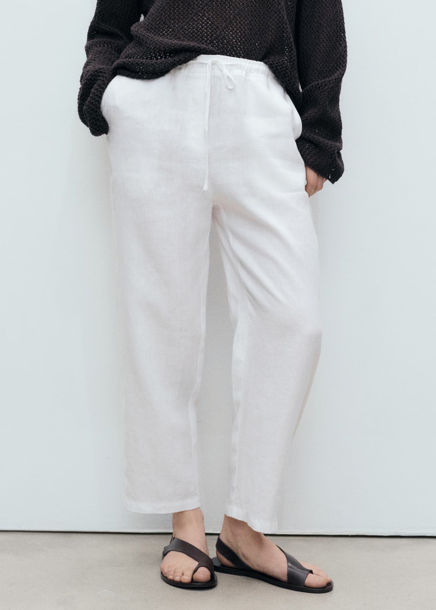MANGO, Straight Linen-Blend Pants