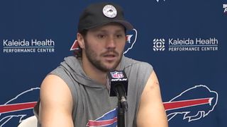 A screenshot of Buffalo Bills QB Josh Allen at an NFL press conference.