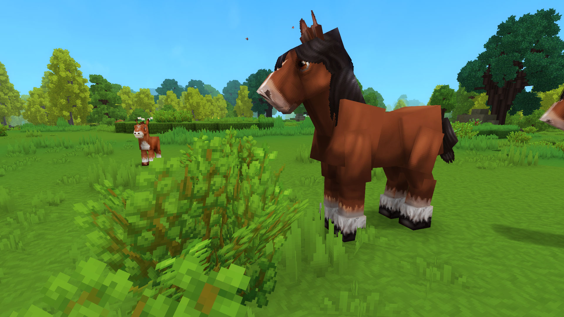 Hytale - A horse and its fawn in a pasture