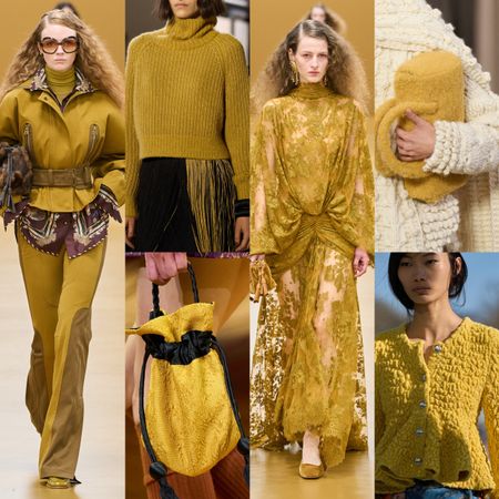 collage of ochre color trend on the fall 2026 runways 