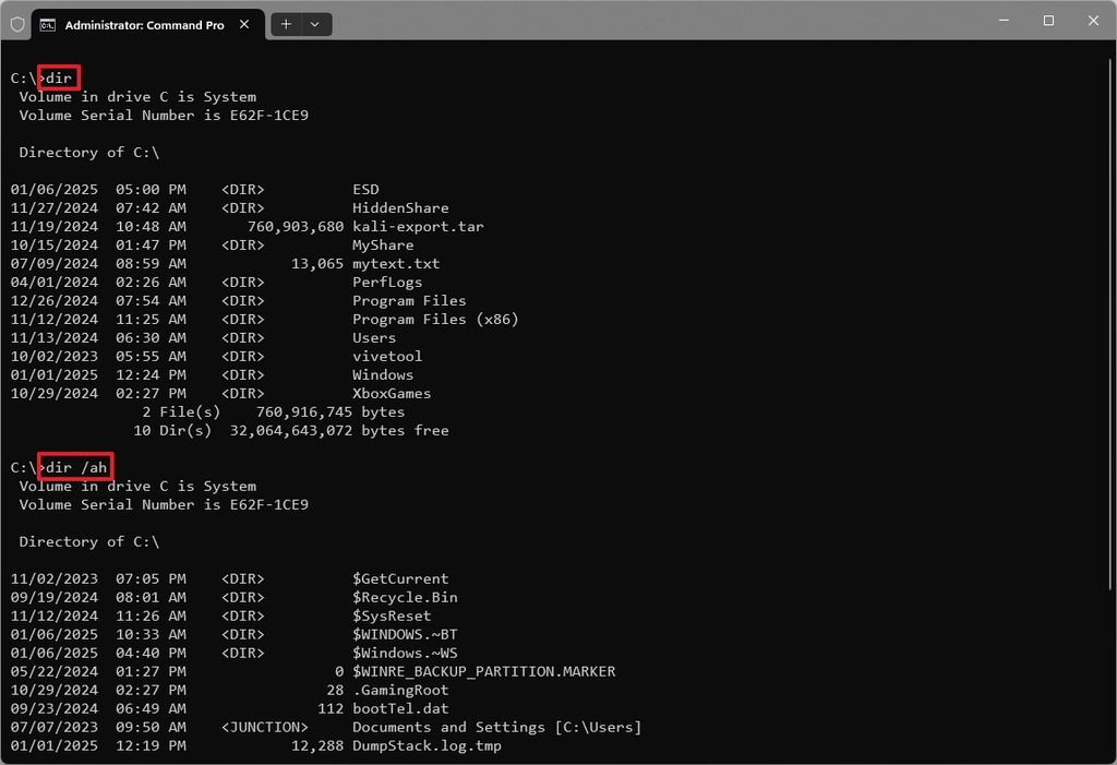 Command Prompt dir command