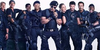 The cast of The Expendables 3 Sylvester Stallone smoking sunglasses in center
