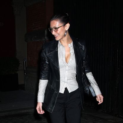 Bella Hadid walks in New York.