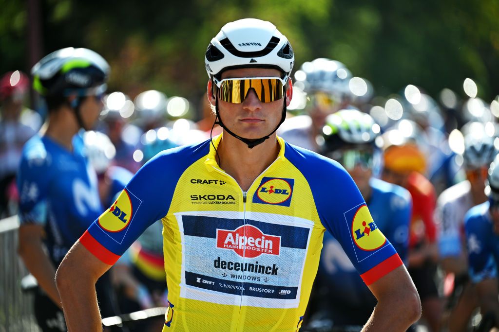 ROSPORT LUXEMBOURG SEPTEMBER 20 Mathieu Van Der Poel of The Netherlands and Team AlpecinDeceuninck Yellow leader jersey prior to the 84th Tour de Luxembourg 2024 Stage 3 a 2013km stage from Rosport to Diekirch UCIWT on September 20 2024 in Rosport Luxembourg Photo by Tim de WaeleGetty Images