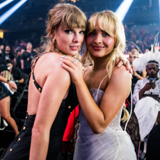 Taylor Swift and Sabrina Carpenter attend the 2023 Video Music Awards at Prudential Center on September 12, 2023 in Newark, New Jersey