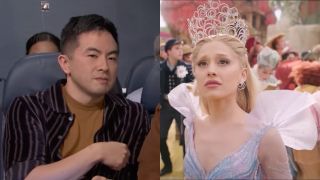 Side by side of Bowen Yang on SNL and Ariana Grande in Wicked: For Good.