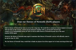 Heroes of Newerth closure announcement