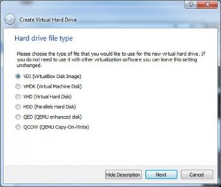 VirtualBox Select Hard Drive Type