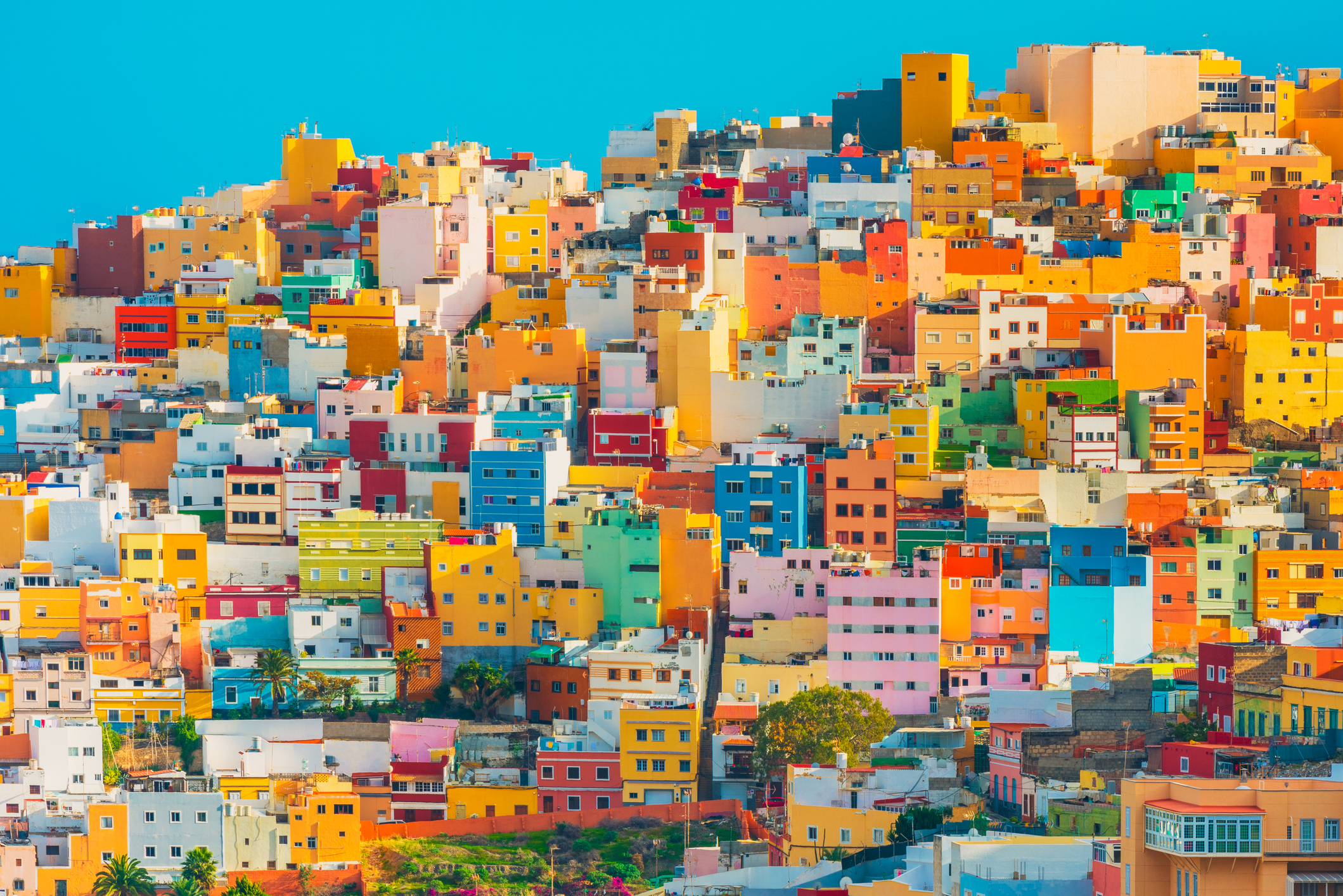 Colorful houses in downtown district of Las Palmas, capital of Gran Canaria, Canary Islands, Spain.